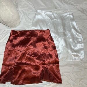 Elegant Satin Skirt Set - Rust and White two for ONE